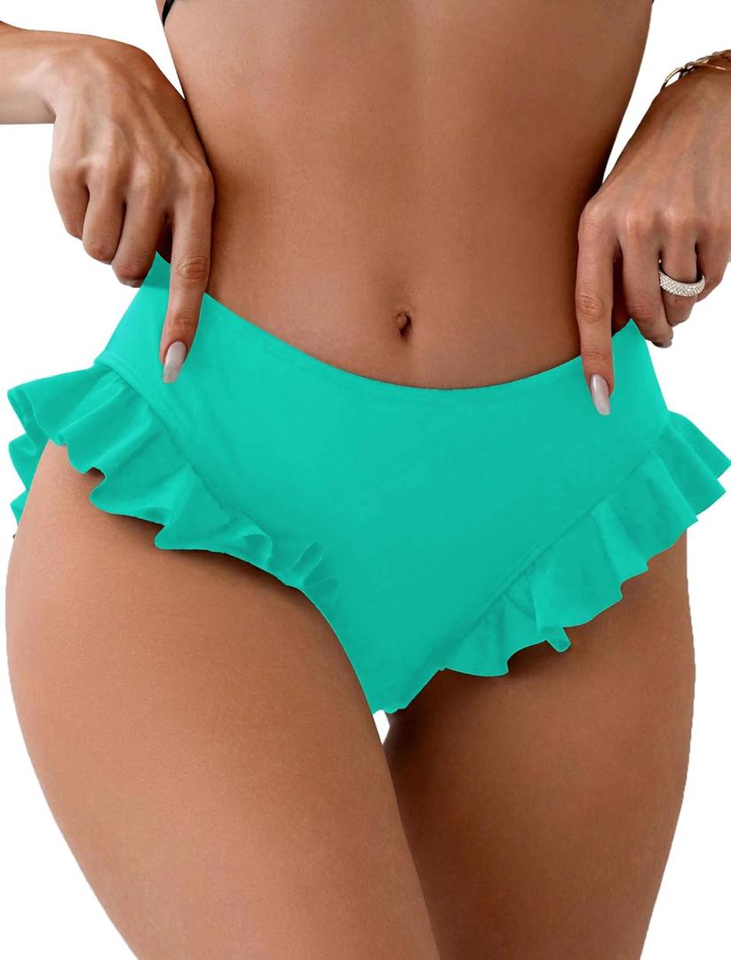 ZAFUL Women Mid Waist Bikini Bottoms Ruffles Full Coverage Swimsuit Bottom Swim Briefs Bathing Suit Bottoms (Small, 0-mint Green) ZAFUL Women Mid Waist Bikini Bottoms Ruffles Full Coverage Swimsuit Bottom Swim Briefs Bathing Suit Bottoms (Small, 0-mint Green)