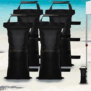 4 Pack (Upgrade) SANWAY Sand Bags for Canopy Weights(Unfilled)-Portable and Durable to Secure Tents, Canopies, and Umbrellas at Outdoor Events (Black, 112 LBS Upgrade)