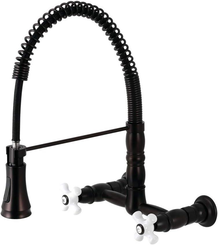 Gourmetier GS1245PX Heritage Two-Handle Wall-Mount Pull-Down Sprayer Kitchen Faucet, Oil Rubbed Bronze