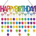 Eersida Classroom Birthday Calendar Wall Hanging Back to School Colorful Pastel Family Birthday Plaque with Tags Classroom Board Chart Reminder with 120 Tags for Nursery Kindergarten(Classic Color)
