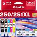 2 x 250 251 Printer Ink Cartridges Replacement for Canon MX922 Ink Combo, PGI-250XL CLI-251XL PGI 250XL 251XL XL Smart Ink for Color Printers Pixma IP8720 IX6820 MX920 MG5520 MG7520 MG6620 (5 Packs)