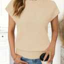 MEROKEETY Women's Fall Fuzzy Fleece Sweater Vest Cozy Cap Sleeve Crew Neck Pullover Knit Tops (Beige, XL)