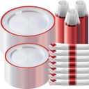 Goodluck 350 Piece Red Plastic Dinnerware Set for Party, Clear Disposable Plates for 50 Guests, Include: 50 Dinner Plastic Plates, 50 Dessert Plates, 50 Pre Rolled Napkins with Cutlery Set, 50 Cups