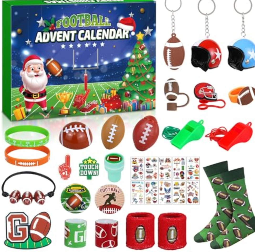 Football Advent Calendar 2025 for Boys, 24 Day Christmas Countdown Calendar Football Favors Supplies, Sport Rugby Themed Xmas Gifts for Kids Boys Teens Football Player 2 Pack