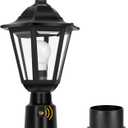 FUDESY Dusk to Dawn Sensor Outdoor Post Light, Waterproof Pole Lantern with Pier Mount Base, Exterior Plastic Lamp Light Fixture, for Garden, Patio, Pathway, Black, Bulb Included