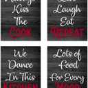 Retro Vintage Inspirational Rules Wall Art for Dining Room Kitchen Cafe and Restaurant Decor Red Black and White Prints Posters Signs Sets Home Decorations Funny Sayings Quotes We Dance in This Kitchen Unframed (Set of 4) 8”x10”
