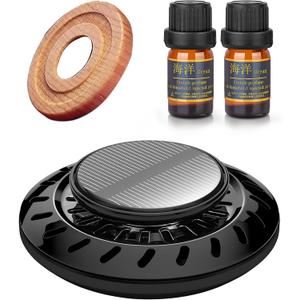 Kwak's UFO Solar Car Air Freshener, Rotating Dashboard Decorations for Car Interior, Funny Air Freshener Car Accessories with Wooden Aroma Ring (Black)