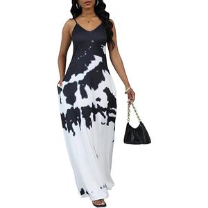 BessCops Summer Maxi Dresses for Women 2025 Plus Size Sundresses Casual Fashion Sleeveless Loose Long Sexy Dress with Pockets, 33floral Black and White, XL