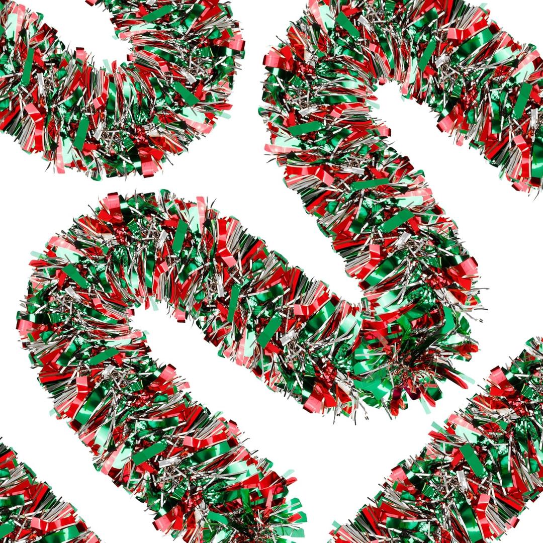 50 Ft Christmas Tinsel Garland Thick Tinsel Garland Xmas Tree Decorations Metallic Tinsel Twist Garland for Christmas, Birthday, Party Decor Indoor Outdoor Party Supplies (Mix1)
