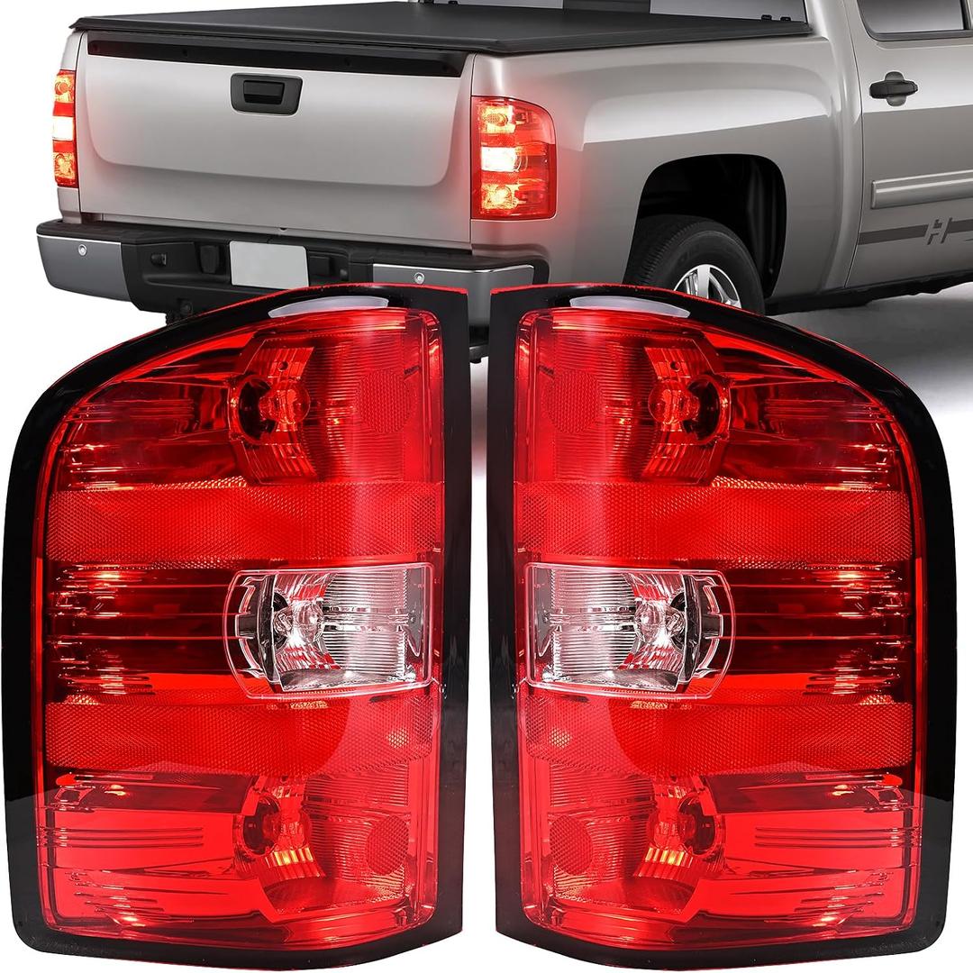 Tail Lights Assembly for Chevy Silverado 1500 2500 3500 2500HD 3500HD 2007 2008 2009 2010 2011 2012 2013 2014 Rear Brake Turn Signal Left Driver Right Passenger Taillights, 2 Packs