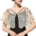 YESSA Women's 1920s Shawl Wraps,Sequin Flapper Evening Shawls for women Gatsby Accessories for Harlem Night (Beige)