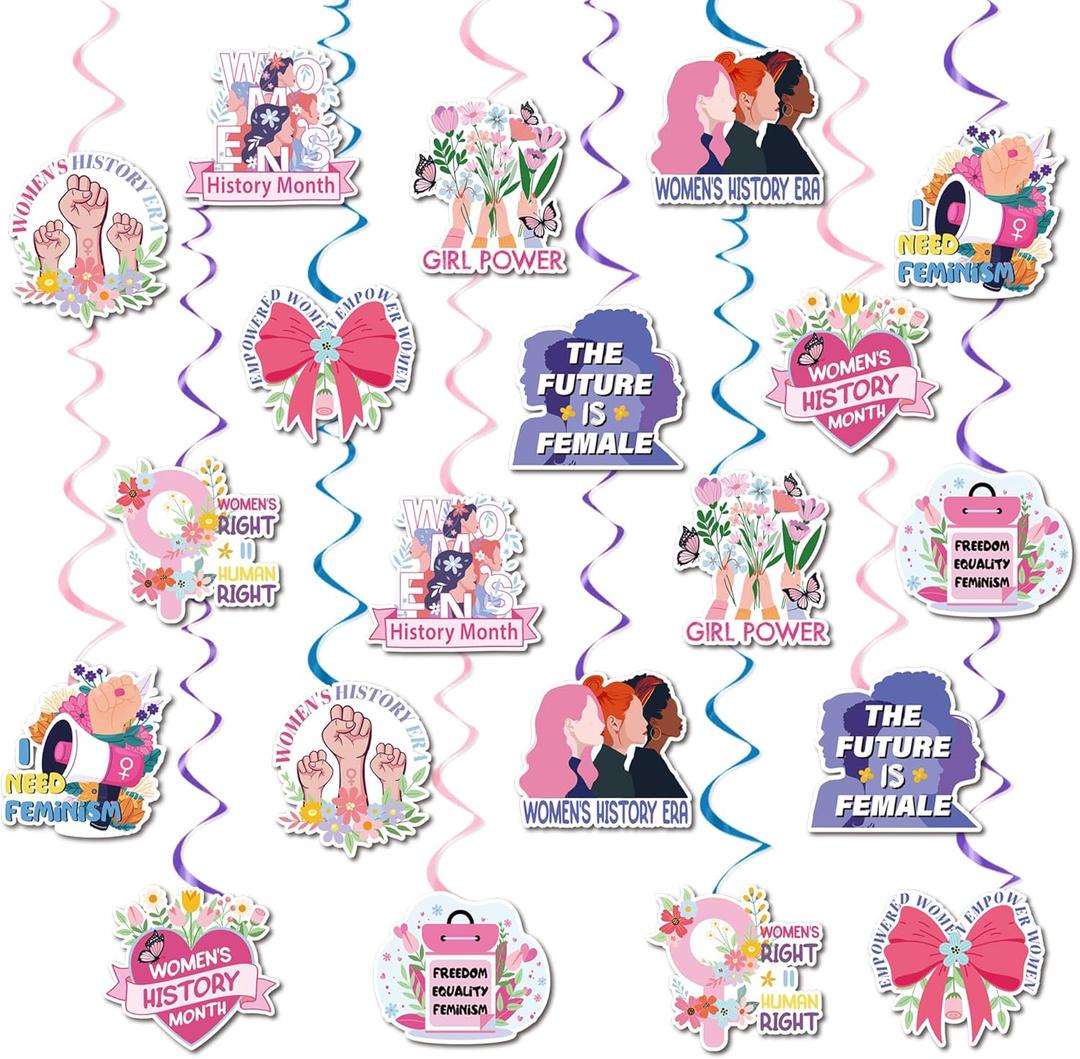 Women's History Month Party Decorations - 30PCS Women's History Month Hanging Swirls Women's History Month Party Supplies Girls Power Feminism Themed Decor for School Classroom