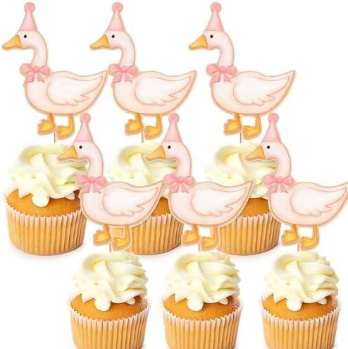 Pack of 2, Epakh 40 Pcs Silly Goose Cupcake Toppers Bulk Silly Goose Baby Shower Decorations Birthday White Cake Topper Decorations for Funny Theme Party Supplies Favors(Pink)