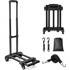 KEDSUM Folding Hand Truck with 4 Wheels, Lightweight Dolly Cart with Wheels Foldable, Expandable Baseplate Utility Luggage Cart Compact for Travel, Moving and Office Use, Easy to Store