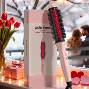Infrared Thermal Brush 1.65, 2-in-1 Curling & Straightening Round Brush with 100M Negative Ions, 6 Heat Settings, Dual Voltage Styler, Lightweight & Quiet, Auto Shut-Off, Elegant Gift Box for Women