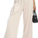 Wide Leg Slacks Pants for Women Pull on High Waisted Business Trousers with 3 Pockets for Casual Office Wear (S)