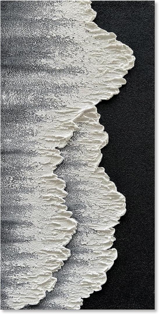NANKAI Art Hand-painted 3D Ocean Wave Oil painting Natural landscape black and white abstract canvas art Mural Family wall Art Deco 48x24 inches (NKHB159)