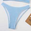 BYINDED Women's Sexy Two Piece Tummy Control Thong Bottom V Neck Bikini Swimsuits (Blue, L)