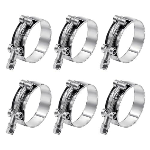 6 Pack 1.75 inch T-Bolt Hose Clamps, Stainless Steel_304 Working Range 51mm-59mm for 1.75" Hose ID, Turbo Intake Intercooler Clamp for Automotive