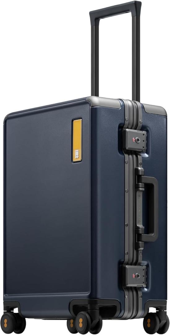 LEVEL8 Carry On Luggage Airline Approved Zipperless with Aluminum Frame, Lightweight Hard Case Luggage with Spinner Wheels, Metal Travel Suitcase with Double Tsa Locks, 20 Inch, Blue