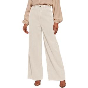 Sidefeel Women's Corduroy Pants Casual High Waisted Baggy Wide Leg Elastic Waist Loose Trousers with Pockets (Apricot), Small