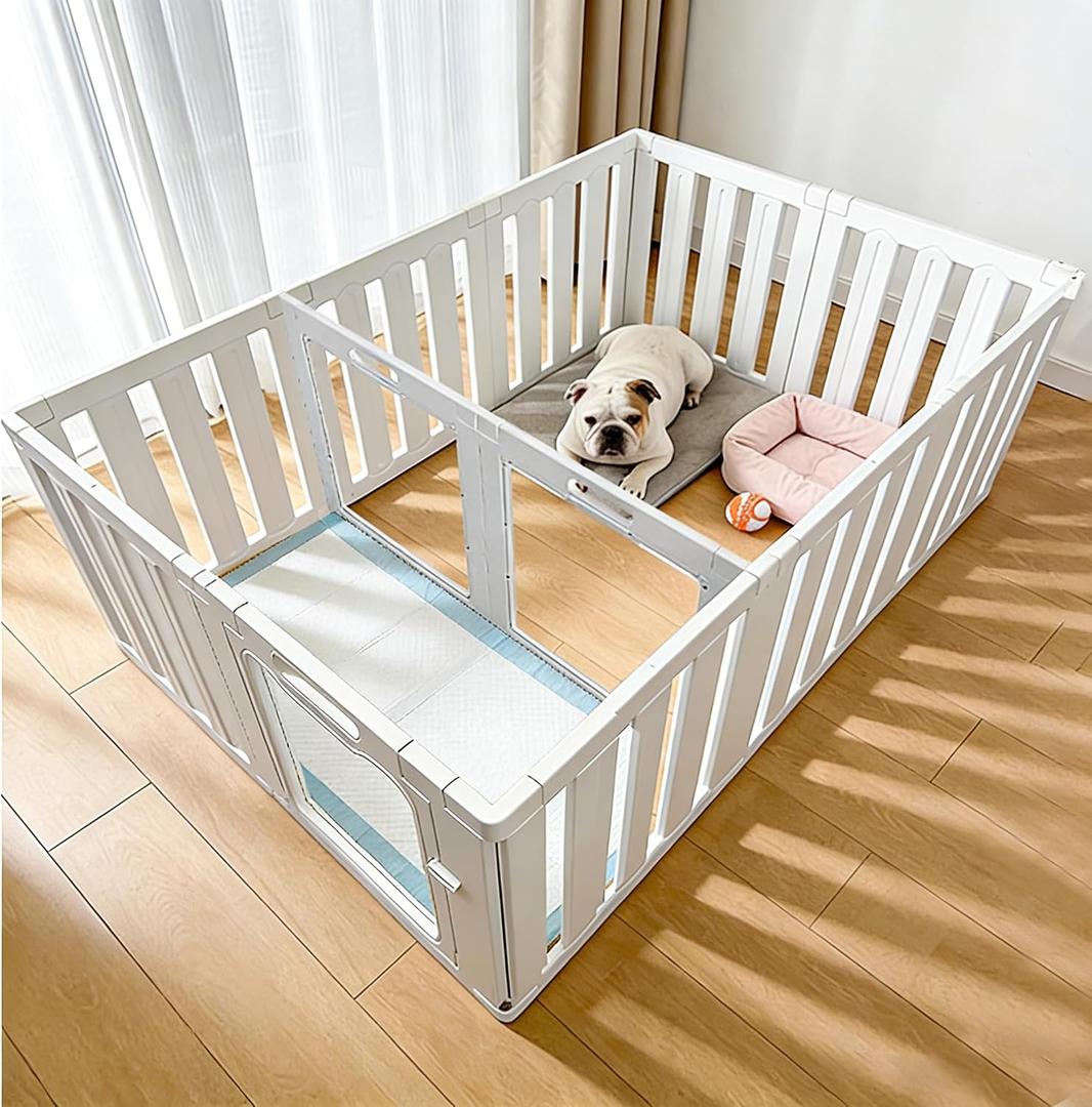Acrylic Indoor Dog Playpen with Double Room, 24" H 12 Panels Puppy Playpen
