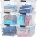 IRIS USA 40 Qt Stackable Plastic Storage Bins with Lids, 6 Pack - BPA-Free, Made in USA - See-Through Organizing Solution, Latches, Durable Nestable Containers, Secure Pull Handle - Clear
