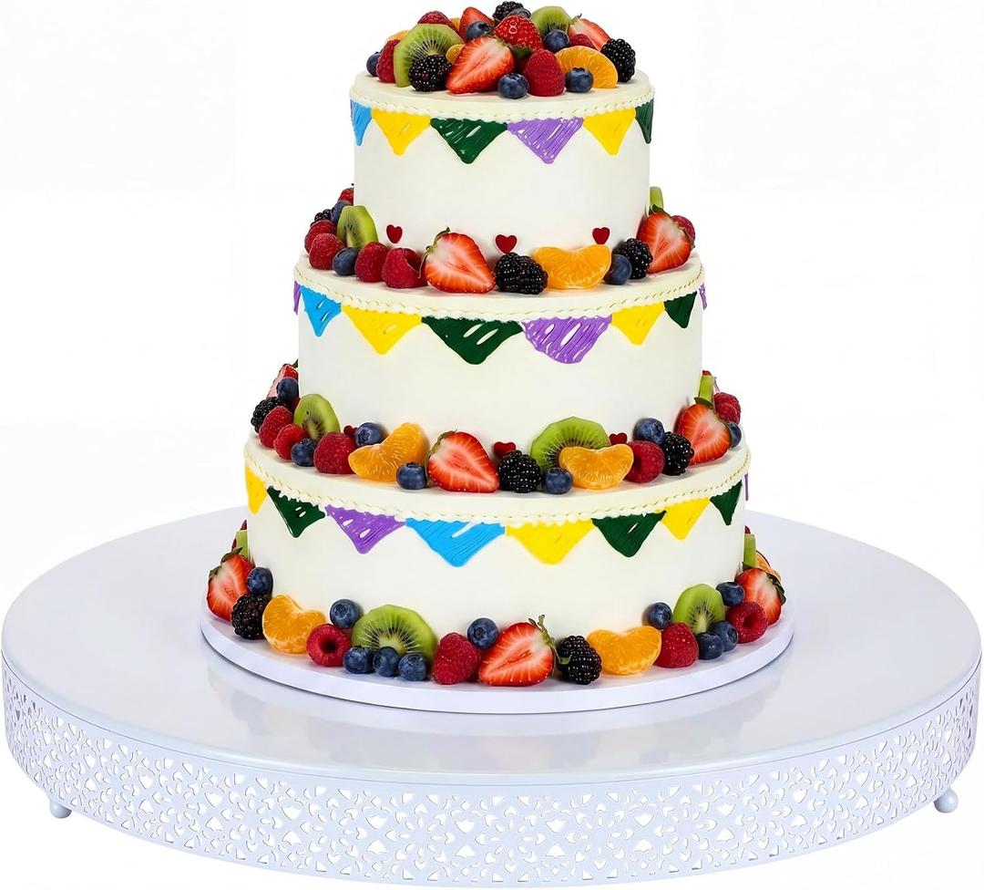 Cake Stand 20 Inch Round Metal Cupcake Dessert Wedding Cake Stand Cookies Display Holder Fruit Serving Tray for Table Wedding Birthday Anniversary Party, White