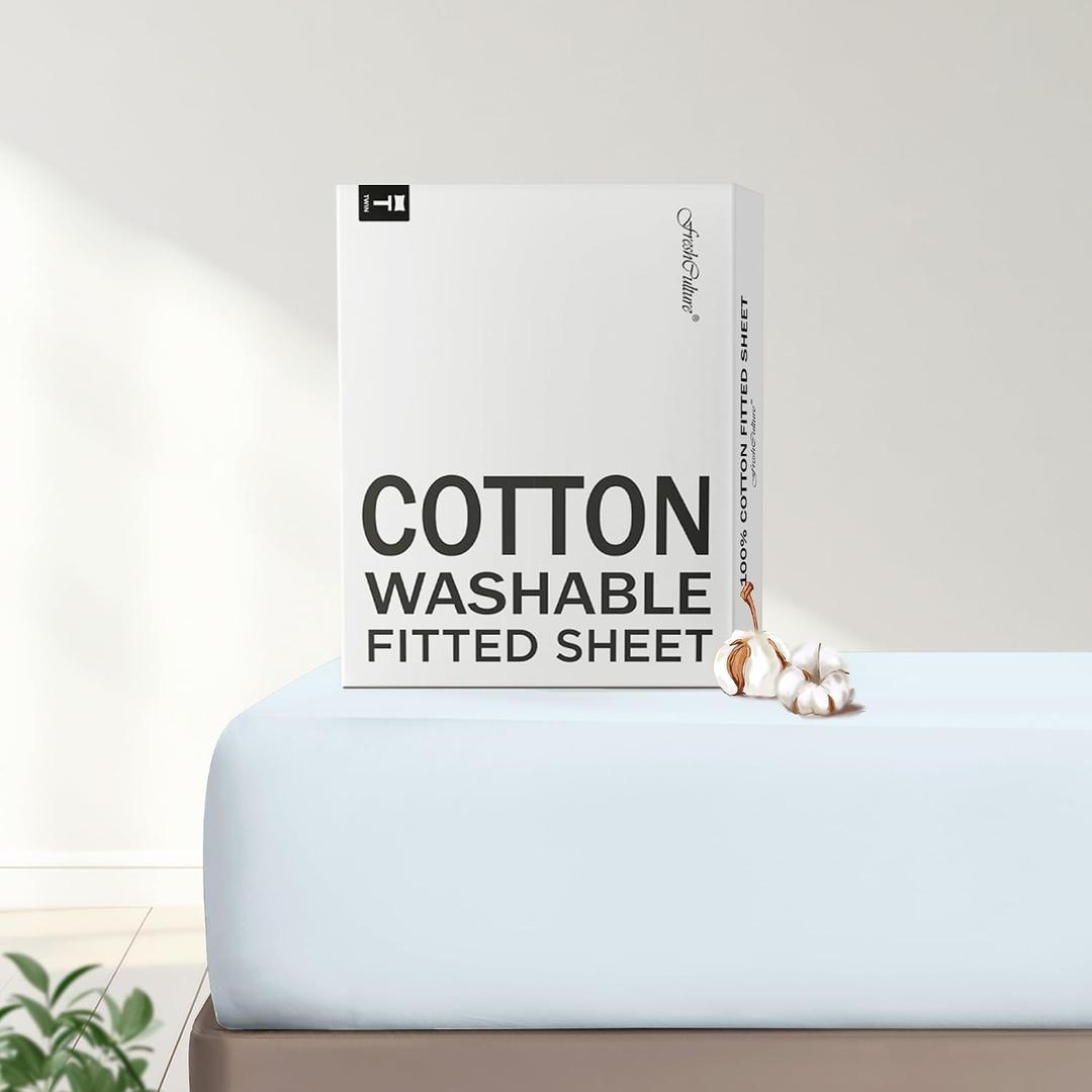 FreshCulture Pure Cotton Fitted Sheets Full Size, 300 Thread Count Percale Sheets for Full Size Bed, Soft & Breathable Cotton Sheets, Luxury Fitted Sheets Only (Full,Blue)