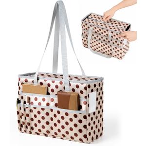 File Organizer Box, Portable Tote Bag Hanging Filing Box Desktop File Folder Document Storage Organizer with Pockets and Handles (Spotted-With Zipper)