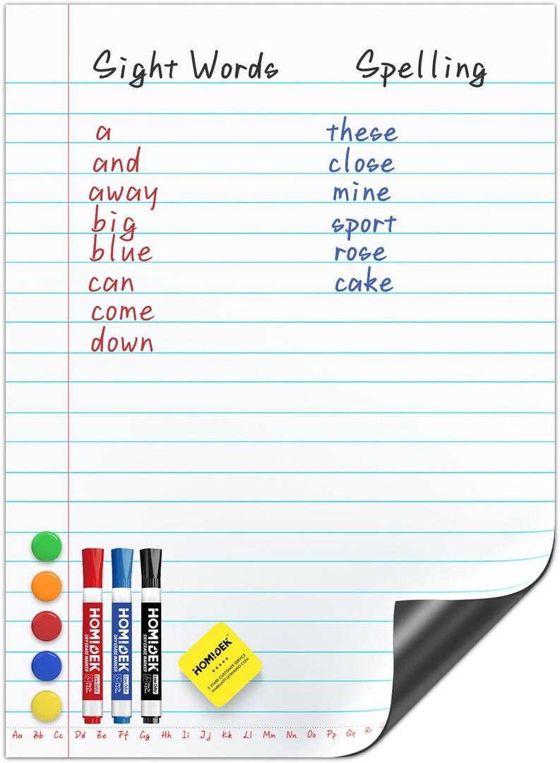 HOMiDEK Magnetic Notebook Paper for Classroom - 17.5x24 Inches Dry Erase Chart Paper for Whiteboard - Handwriting Lined White Board with Markers, Magnets, Eraser for Teacher Must Have Essential