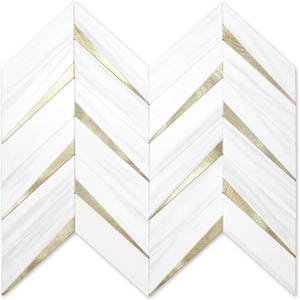STICKGOO 10-Sheet Herringbone Tile Peel and Stick Backsplash, Dolomite White Mixed Light Gold PVC Stick on Backsplash, Self Adhesive Wall Tile for Kitchen and Bathroom