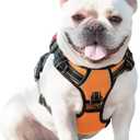 PHOEPET No Pull Dog Harnesses for Small Dogs Reflective Adjustable Front Clip Vest with Handle 2 Metal Rings 3 Buckles [Easy to Put on & Take Off] (S, Orange)
