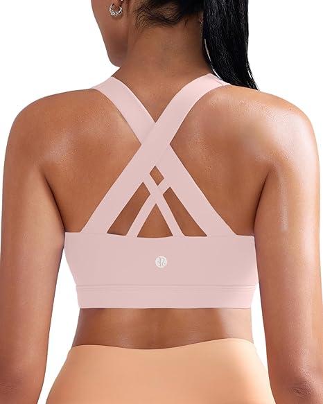 RUNNING GIRL Sports Bra for Women, Criss-Cross Back Padded Strappy Sports Bras Medium Support Yoga Bra with Removable Cups. Size M