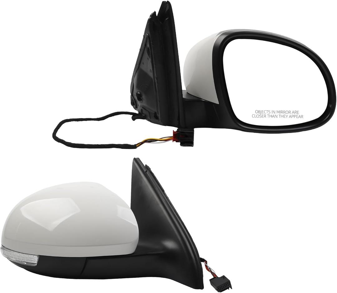 Dasbecan Right Passenger Side Mirror Compatible with 2009-2017 Volkswagen Tiguan Side Door Mirror w/Power Heated Glass Turn Signal Manual Folding Gloss White Cover VW1321131 5N1857508Q9B9 (6 Pins)