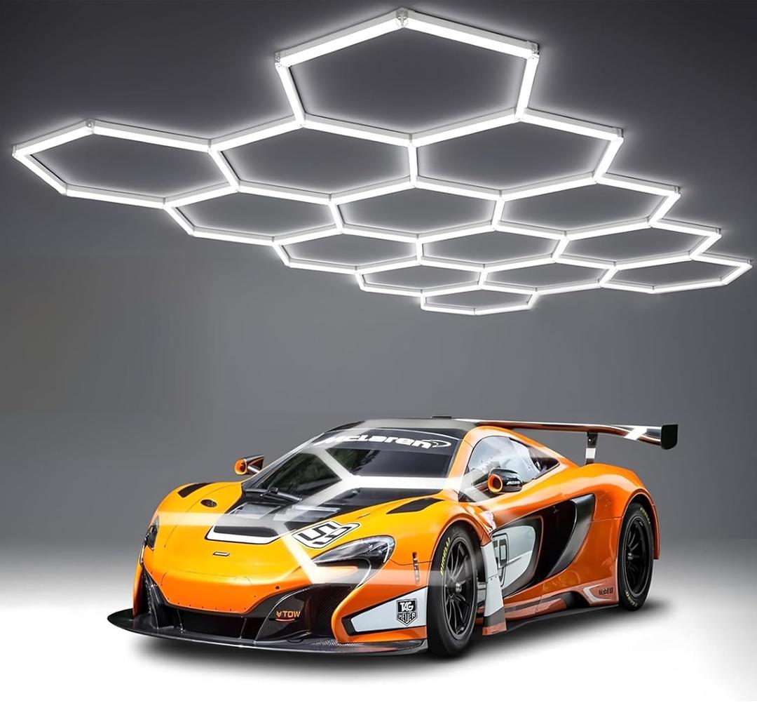58Lights LED Hexagon Honeycomb Lights,14-Hex Honeycomb Lights 68800Lumens Hexagon DIY Super Bright Car Detailing Ceiling 688W LED Shop Light for Warehouse Workshop Gym Basement