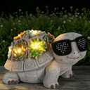 Cool Solar Garden Turtle Statue with I Love You LED Sunglasses and Succulent LED Lights, Lawn Decor Tortoise Figurine for Patio, Balcony Yard Ornament for Mom, Women & Grandma