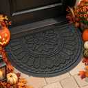 Half Round Door Mat, Non-Slip Welcome Entrance Way Durable Rubber Low-Profile Heavy Duty Doormat, Half Circle Mats for Garage, Patio, High Traffic Areas, 23.5" x 35.5", Gray