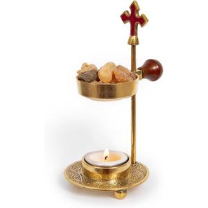 Christian Incense Burner, Cross Incense Holder,  Tea Light Candle or Charcoal Resin Heated for Home Decor, Beautiful Adjustable Design for Worship and Spiritual Gifts, Offering a Calming Atmosphere.