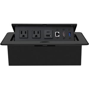 Conference Table Power Hub, Pop up Power Outlet with 20W Type-C PD Fast Charging, HDMI 4K Multiport Office Desk Charging Station for Meetings Workspaces (Black)