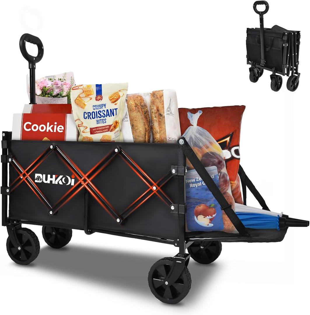 Compact Foldable Tailgate Wagon Cart with Wheels, 12 lb Lightweight Small Folding Utility Wagon for Garden, Grocery, Beach, Camping - Portable Cart