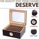 Mantello Cigars Cigar Humidors, Humidor Cigar Box- Gifts for Men, Ebony Wood, Glass-Top Cigar Humidor, Cigar Humidor Box with Hygrometer, Cedar Divider, Humidity Packets Holder, Cigar Box, Holds 25-50