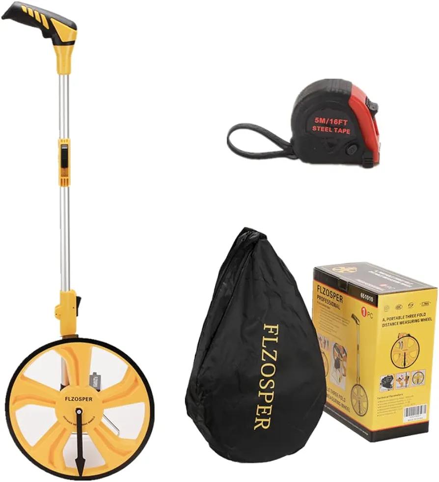 FLZOSPER Measuring Wheel Portable Three Fold 13-Inch Measures Up to 99,999.9 Feet Perfect Surveying Tool for Distance Measurment (Yellow)