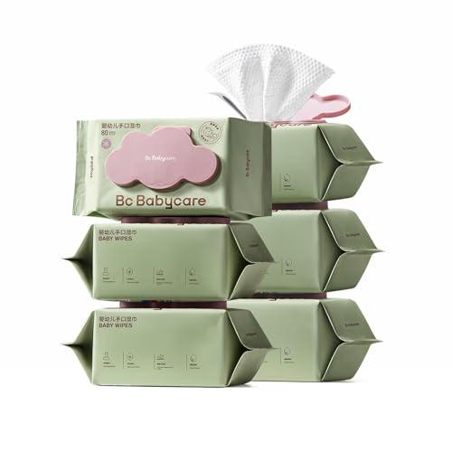 Bc Babycare Cloud Moist Wet Baby Wipes, Thick & XL, 99% Water, Ultra-Hydrating, Unscented, Hypoallergenic for Sensitive Skin, Biodegradable, 6 Flip-Top, 480 Count