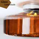 Bofea-Semi Flush Mount Ceiling Light with Water Ripple Glass Shade,Mid Century Modern Amber Glass Overhead Lights,Hallway Lighting,Vintage Close to Ceiling Light Fixtures for Kitchen Entryway