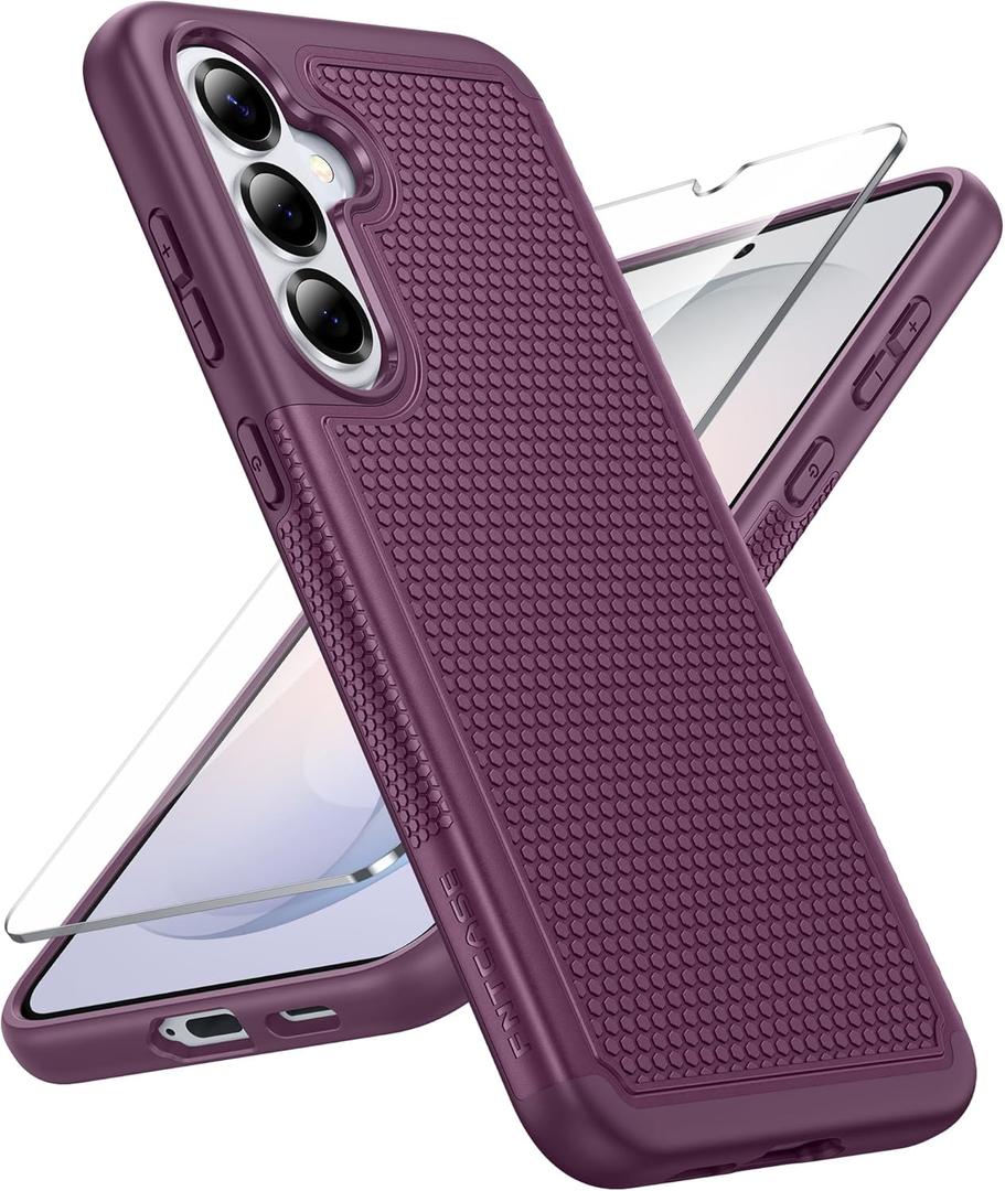 FNTCASE for Samsung Galaxy S26 Plus Case: Military Grade Drop Protection, 14ft Drop Tested, Screen Protector Included, Anti-Slip Anti-Fingerprint Dual Layer Shockproof Phone Case Cover (Burgundy)