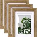 Egofine 5x7 Picture Frames with Plexiglass, Display Pictures 3.5x5/4x6 with Mat or 5x7 Without Mat Set of 4 for Tabletop and Wall Mounting, Carbonized Brown