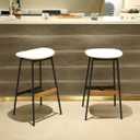Bar Stools Set of 2, Bar Height Saddle Bar Stools, Boucle Fabric Modern Backless Kitchen Counter Stools,Metal Base Barstools for Kitchen Island Home Bar (White, 30" Bar Height)