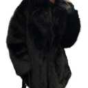 Kissonic Women's Long Faux Fur Coat Lapel Shaggy Winter Jacket Luxury Warm Furry Open Front Outerwear(Black-S)
