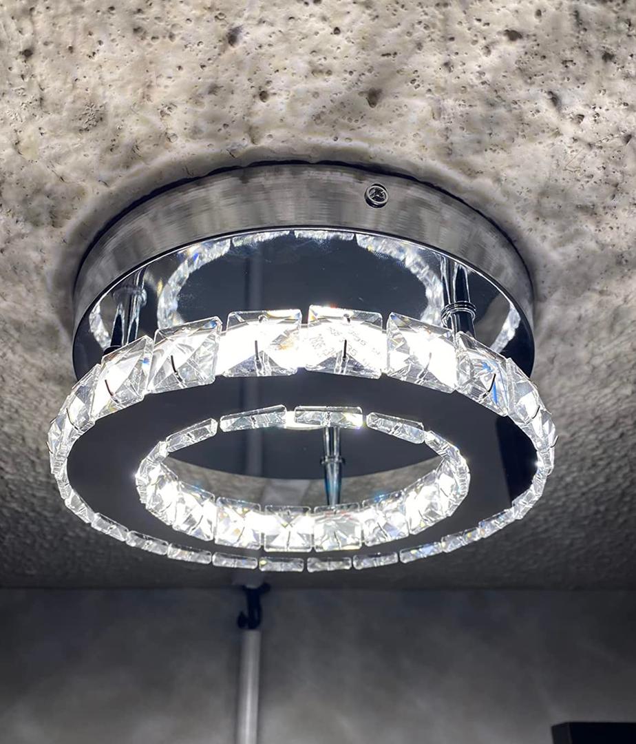 8Inch Round White Crystal Chandelier for Living Room Modern Ceiling Light for Hall Dining Room Led Fixtures Hanging Ring Pendent d4pa1
